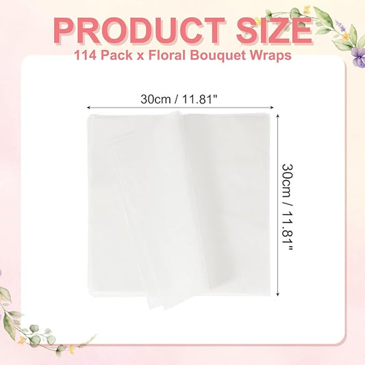 YELARXI Flower Wrapping Paper, Cotton Wrapping Flower Paper, Non-Woven Waterproof Floral Bouquet Wraps - Fitting for (Florist Supplies/Gift) 11.8 x 11.8 Inch & 114 Pack & White