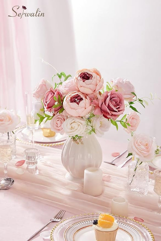 Serwalin Artificial Flowers Pink Peonies Silk Flowers Fake Flowers with Stems Dusty Roses for Wedding Bouquets Centerpieces Cake Decor Baby Shower Decoration