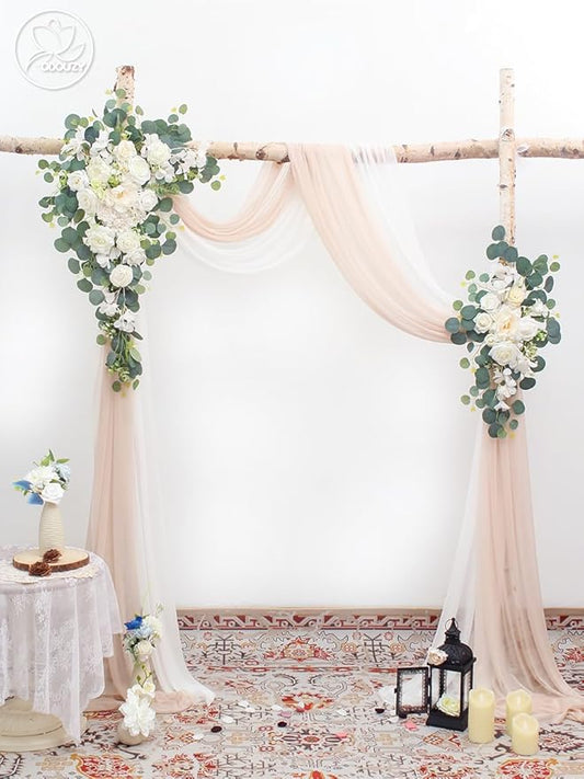 Wedding Arch, Artificial Flowers, Wedding Decor with Drapes (Set of 4),Be Suited to Banquet, Party, Wedding Decor Ceremony and Background Decoration (White Champagne)