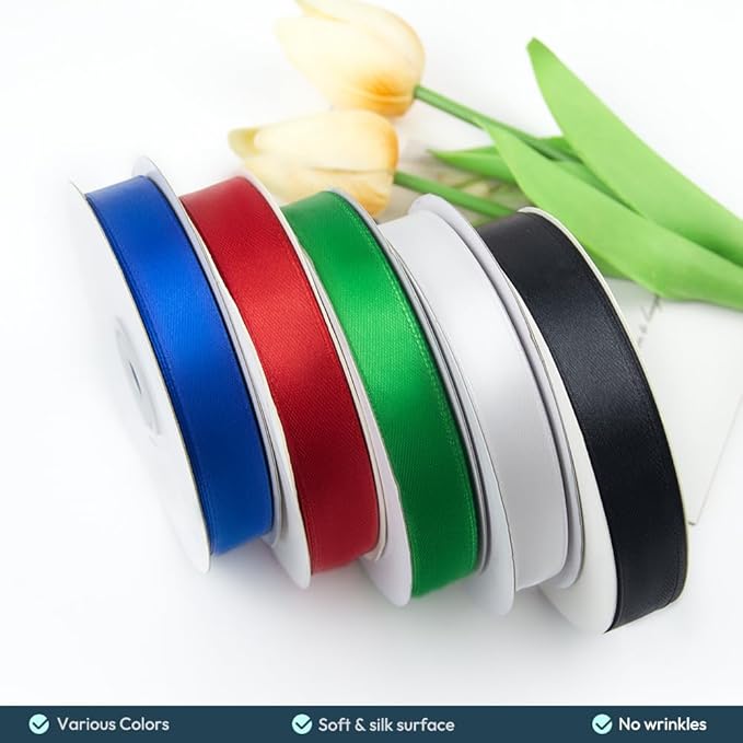 KMER LIFE 5/8" Wide x 50 Yards Navy Blue Polyester Satin Ribbon - Perfect for Wedding Decor, Wreath, Crafts, Gift Wrapping & Other Projects