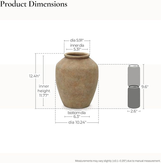 LuxenHome Rustic Flower Vase, 12.4" Tall Terracotta Vases with Earthy Brown Tones, Vintage Pottery for Dining Table Decor, Boho Ceramic Vase for Shelf Living Room Decor, Home Décor Accents