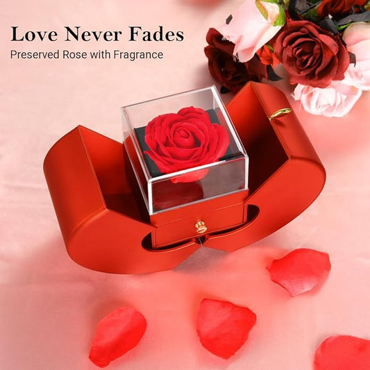 Emibele Preserved Rose Gifts for Women, Eternal Flower Rose Box with Heart Necklace, Romantic I Love You Gifts for Her Women Wife Mom Grandma on Valentines Mothers Day Birthday Anniversary