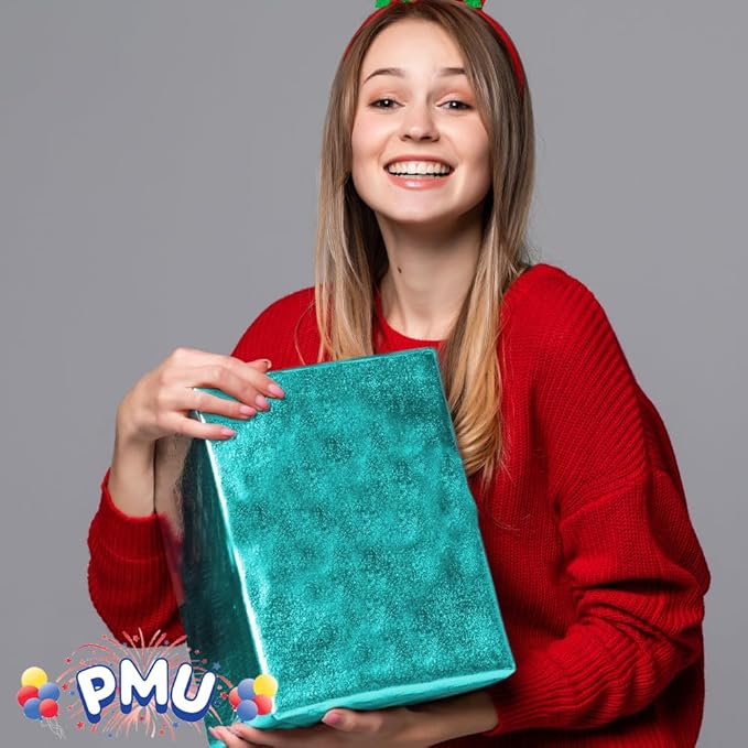 PMU (2 Gift Wrap Mylar Roll Metallic Turquoise 2-sided, 24 Inches X 8.3 Ft Roll 1.4 Mil Highly Reflective Mylar Film, Great for Gifts, Birthdays, Christmas, Baskets, Arts & Crafts