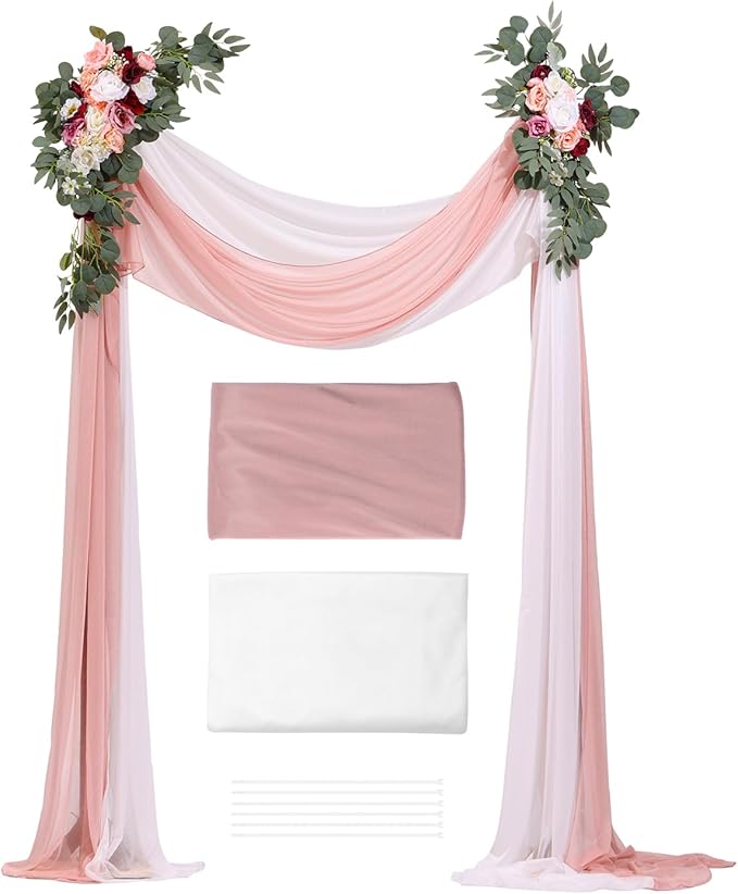 VEVOR Artificial Wedding Arch Flowers Kit, Pink Wedding Arch Flowers with Drapes Kit- 2 Pcs Floral Arrangement, 2 Pcs Sheer Drapes, for Ceremony Bouquets Reception Backdrop Decoration(No include wood)