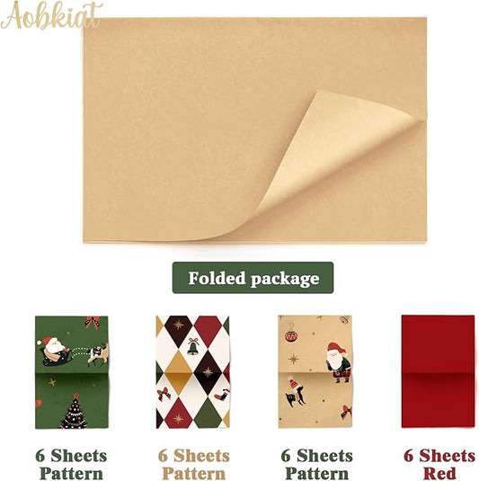 Aobkiat Christmas Tissue Paper for Bags,24 Sheets Red Green Santa Claus Reindeer Styles Gift Wrap Paper for Present Package,Wrapping Xmas Gift/Wine Bottles,DIY Craft,20×15inch/Sheets
