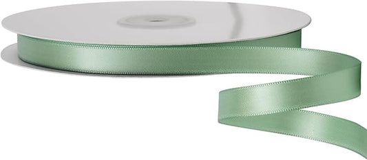 LIUYAXI Sage Green Double Faced Satin Ribbon, 3/8" X Continuous 25 Yards, Ribbons Perfect for Gift Wrapping Bows Bouquet Wedding Decor DIY Craft and More