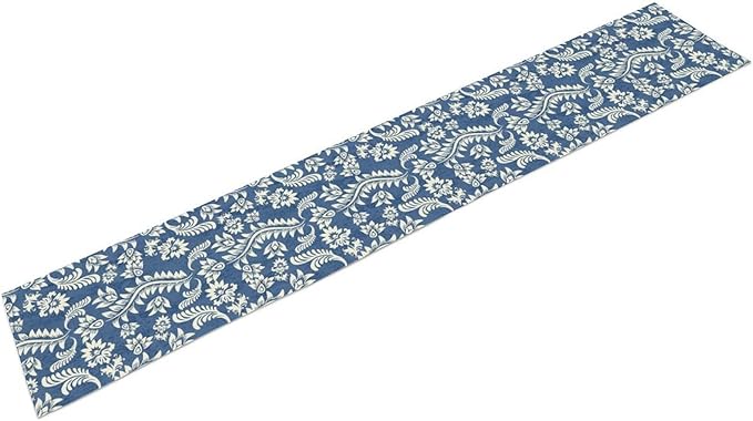 Vintage Floral Table Runner, Rustic Blue White Paisley Flower Boho Farmhouse Decor Table Runner for Kitchen Dining Home Party Decor, 13x70 Inch