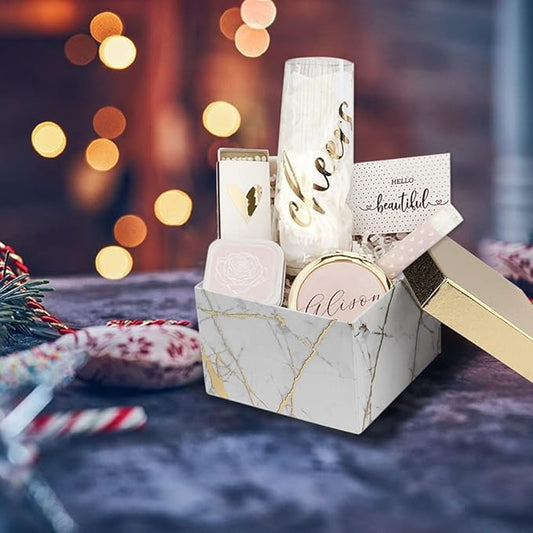 Briful Square Gift Boxes with Lids Set of 4 White Gift Box Assorted Sizes Nesting Gift Boxes for Presents Birthday Bridesmaid Wedding Valentines Christmas Party Favor Boxes