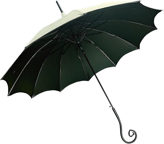 Dark Wing Auto Open Umbrella with Heart of Darkness Handle - Gothic Pagoda Top Design - 12 Rib Windproof Waterproof UV Protection - 41" Large Canopy