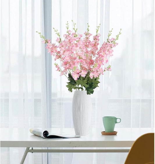 8PCS Faux Pink Delphinium 33.5'' Long Stem Artificial Delphinium Flowers Fake Larkspur Flowers for Home Wedding Garden Table Centerpieces Decor(Gradient Pink)