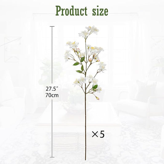 DILATATA Artificial Cherry Blossom Flowers 5 Pcs Silk Cherry Blossom Stems 27.5 Inch Long Stems Faux Silk Peach Flowers for Tall Vase Spring Decor Wedding Party Home Table Arrangement - White