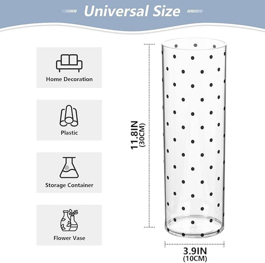 Flower Vase Clear Plastic Cylinder Vases Decor for Centerpieces Home Storage Office Weddings Black Polka Dot White 11.8 x 3.9 in