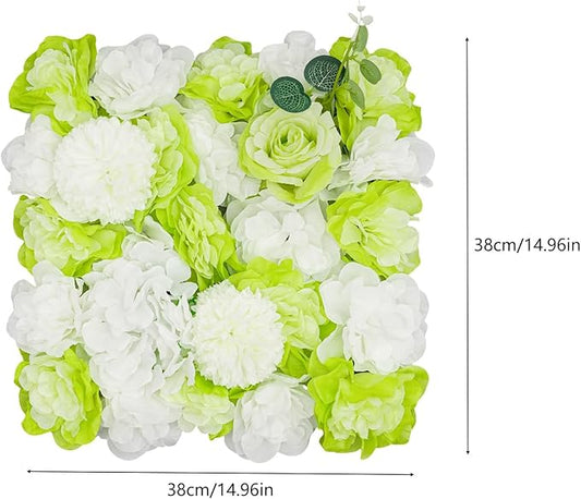 15"x 15" Artificial Flower Wall Panels,Flower Wall Mat Silk Flower Panels for Outdoor Garden Backyard Fence Fence Privacy Screen and Indoor Wall Decor(6Pcs Green+White)