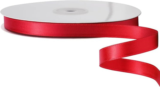 LIUYAXI Hot Red Stain Ribbon, 1/2" X Continuous 50 Yards, Double Faced Fabric RibbonPerfect for Gift Wrapping Wedding Christmas Birthday Floral Arrangement Craft