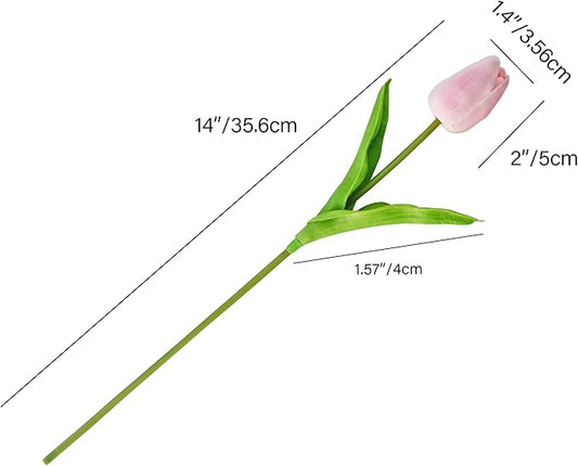 Mandy's Artificial Tulips 20 Stems Peach PU Faux Flowers for Thanksgiving and Christmas Decorations Wedding Home Decor 13.5 Inch