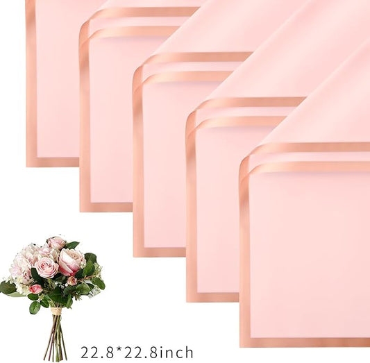 Bupduq 30 Sheets Pink Gold Edge Flower Bouquet Wrapping Paper,Florist Supplies Waterproof Floral Bouquet Wrapping Paper Bouquet Accessorie,Flower Shop Packaging Pape for DIY Gift Wedding Birthday