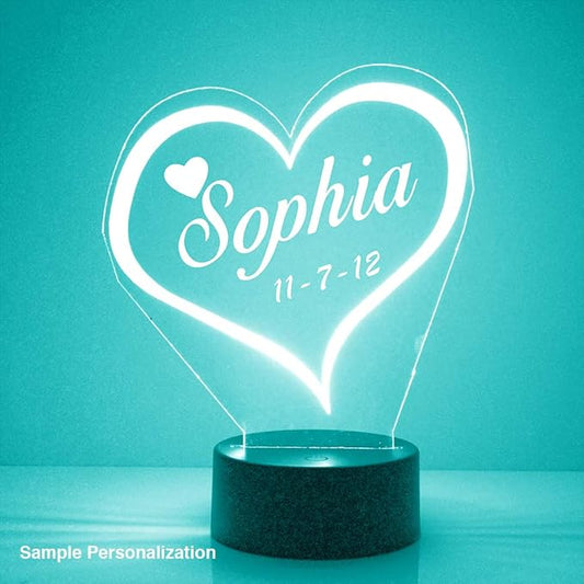 Custom Love & Heart LED Sign Night Light Lamp with Remote, Light Up Display with Personalized Name or Image, Customized and Made in The USA, Clear Acrylic Home Decor Design with 16 Colors, 4 Modes