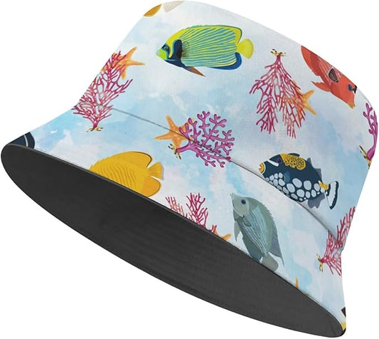 Bucket Hat for Women Men Unisex Sun Cap Packable Outdoor Fisherman Hat Headwear,Reversible Double-Side-Wear