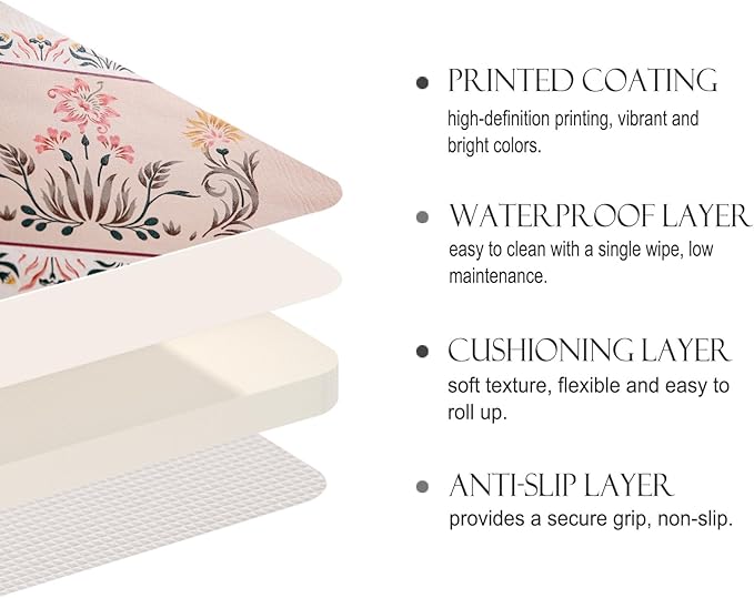 ISAENNE Floral Placemats Set of 6,Brown Rectangular PVC Placemats, Waterproof and Heat-Resistant British Style.Decoration for Kitchen, Dining, Parties, Holiday,12"*17"