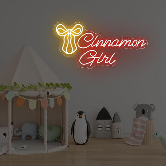 Cinnamon Girl with Bow Tie Neon Sign Cinnamon Sweet Girl Sign Room Art Decor Lana Del Rey Neon Sign Bedroom Wall Decor,Encouraging Light, Club-Red-17.7"x8.86"