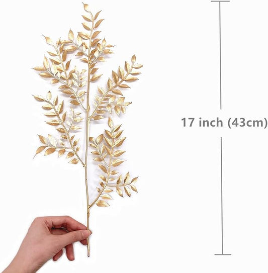PASYOU Fake Leaves Plants for Christmas Decor, Gold Artificial Shrubs Grass Foliage Plastic Bulk Leaf Indoor Outdoor Home Garden Party Hotel Verandah Wedding Event Faux DIY Decoration - Golden 5 Pack