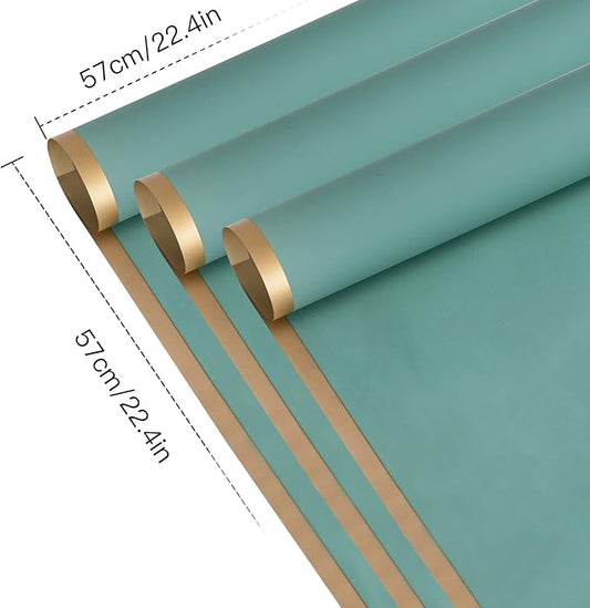 WRAPAHOLIC 20 Sheets Gold Trim Green Floral Wrapping Paper, 22.4 x 22.4 Inch, Water-Resistant, Multi-Purpose, Gift Giving, Celebrations