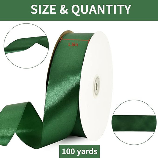 TONIFUL 1-1/2 Inch (40mm) x 100 Yards Dark Green Wide Satin Ribbon Solid Fabric Ribbon for Gift Wrapping Chair Sash Valentine's Day Wedding Birthday Party Decoration Hair Floral Craft Sewing Christmas