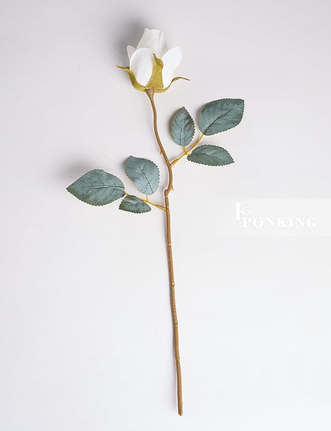 Rose Artificial Flower Buds 12pcs Realistic Faux Silk Roses Fake Flowers Bouquets Arrangements Decor for Wedding Spring Mother's Day, Home Table Decorations, Beige Flower
