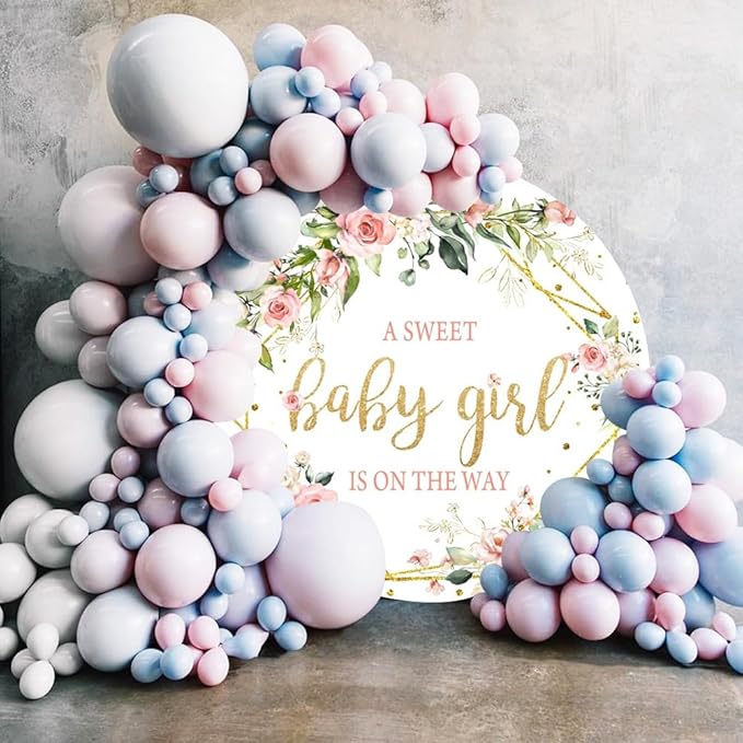Baby Shower Round Backdrop - Pink Floral Girls Circle Background - Baby Shower Party Decor - Banner - Photo Studio Prop