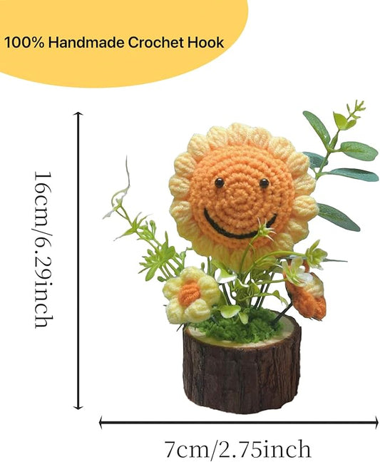 Handmade Crochet Sunflowers Flowers Bouquet Creative Knitted Potted Plant Cute Home Desktop Decorations and Gifts for Friends, Lovers, Classmates