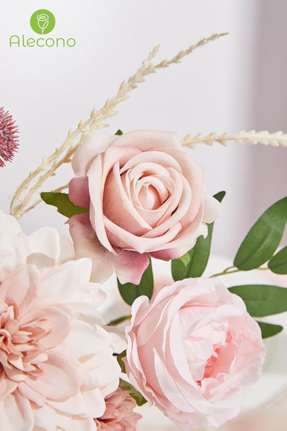 Alecono Artificial Flowers, Dusty Pink Silk Fake Flowers for DIY Wedding Bridal Bouquets, ๐๐๐ฉ ๐ค๐ ๐ฎ, Wedding Cake Flowers for Table Centerpieces Baby Shower Birthday Party Home Decorations