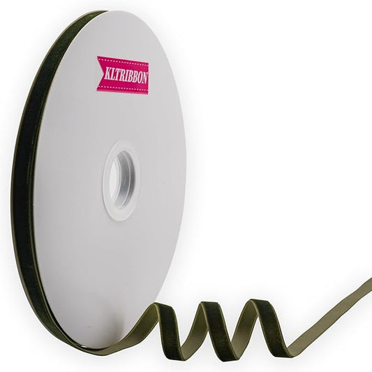 Nylon Velvet Ribbon Single Faced,3/8 Inch X 25Yards Spool (Moss Green)