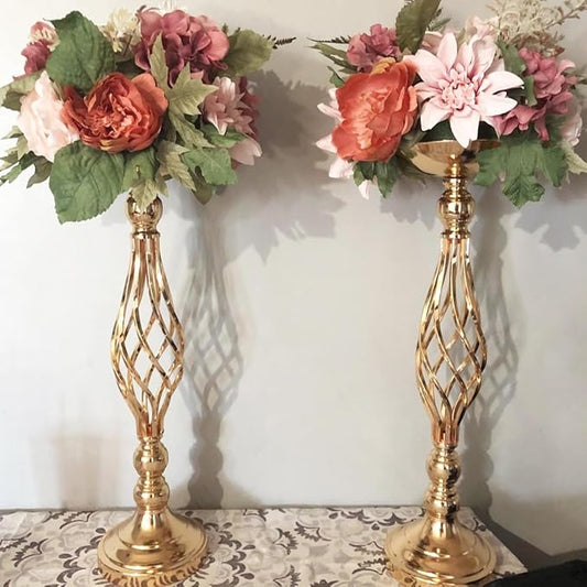 2pcs Metal Gold Candle Holders 20 Inch Tall Road Lead Table Centerpiece Stand Pillar Candlestick for Wedding Candelabra Flowers Vases