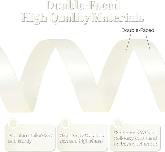Ivory Satin Ribbon, Double Faced 1/2 Inch X 50 Yards Ivory Ribbon, Premium Satin Ribbon for Gift Wrapping, Crafts, Hair Bow Making, Sewing, Flower Bouquet, Wedding Party Decor