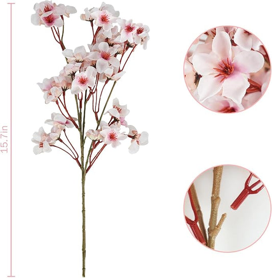 24 Pcs Artificial Cherry Blossom Flowers 18" Faux Silk Cherry Blossom Stems Fake Real Touch Peach Branches for Wedding Home Garden Japanese Decor Light Pink