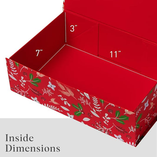 Christmas Gift Box with Magnetic Lid | Red Decorative Gift Boxes for Presents, Holiday Gifts, Treats, Ornaments, and Keepsakes. 11.5" x 7.5" x 3.5"