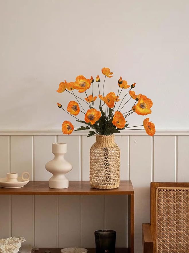IPOPU Silk Poppies - 6pcs Realistic Orange Flowers for Wedding & Party Decorations