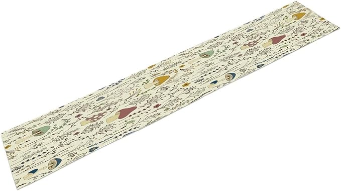 Mushroom Table Runner,Colorful Wild Plants and Fungus Botanical Plants Pattern Print Burlap for Hotel Indoors Outdoor Dining Room Kitchen Holiday Party, 13x90in