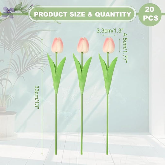 uxcell 20pcs Tulips Artificial Flowers, Faux Flowers Silk Fake Tulip Stems Real Touch for Wedding Bouquet Centerpiece Table Party Decoration(Peach Pink)