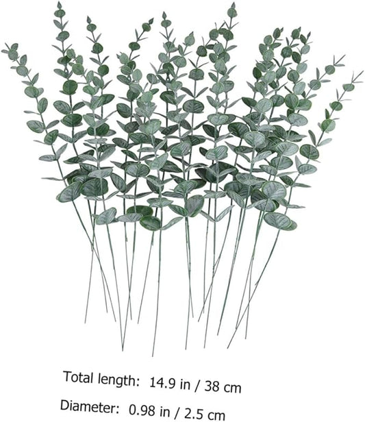 DOITOOL 24pcs Simulated Eucalyptus Leaf Bundle Fake Plant Ornament for DIY Floral Arrangement Realistic Greenery Decoration for Home Office Wedding Centerpieces
