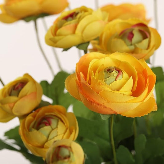 Artificial Silk Flowers Persian Buttercup Heavy Color Ranunculus Flower 5 Pcs,Suitable for core Decoration,Wedding Floral Creation,Flower Arrangement DIY Project,Interior Decor(Yellow)
