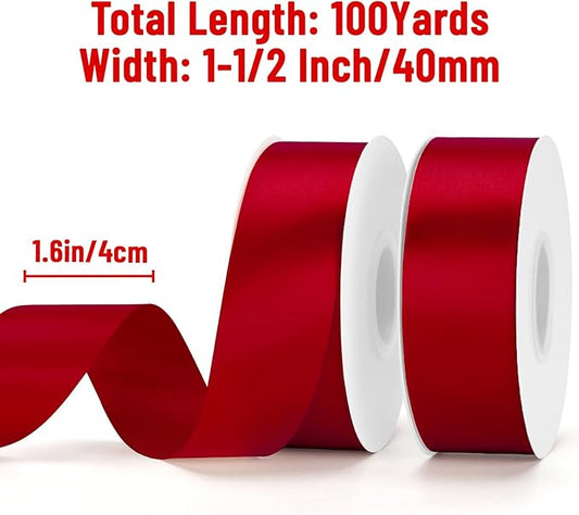 KINGLAKE Red Satin Ribbon - 1 1/2'' x 100 Yards Polyester Red Ribbon for Gift Wrapping, Wedding, Party Decoration, DIY Crafts, Floral Bouquets and Wreath Bows