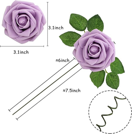 Artificial Flowers Realistic Roses, 25pcs Purple & White Real Looking Fake Roses with Stem for DIY Wedding Bouquets Centerpieces Bridal Shower PartyRomantic Decorations (25pcs, Shades of Purple)