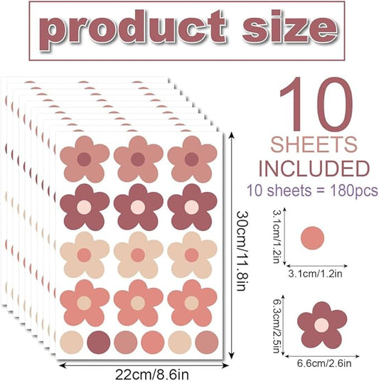 Daisy Flowers Wall Stickers – 180 Pcs Peel & Stick Removable Waterproof Vinyl Floral Wall Art Decals for Bedroom, Nursery & Aesthetic Spaces | A Simple Peel Brings Cozy Boho Warmth (Retro Style)
