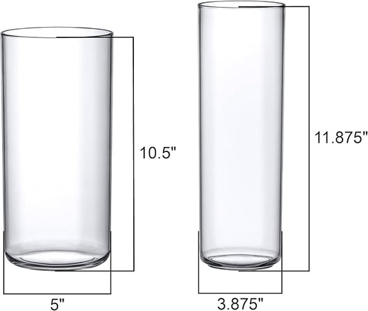 Amazing Abby - Viola Alta - Plastic Cylinder Vases (6-Piece Set), Acrylic Flower Vases for Wedding Centerpieces, Home Decorations, Office Ornaments, Shatter-Proof, 10" + 12" (H) (Not Glass)