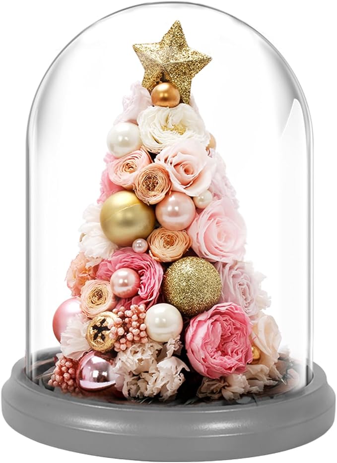 JoyFlower Preserved Flowers Christmas Tree in Glass(Pink)