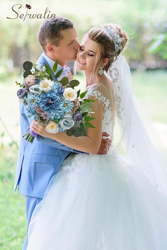 Serwalin Artificial Flowers Blue Silk Fake Flowers Cake Flowers for DIY Wedding Bouquets Bridal Shower Centerpieces Floral Arrangements Party Home Decorations