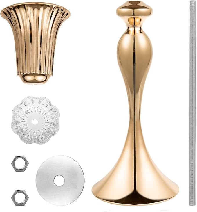 22in Gold Vases for Centerpieces, 2Pcs Metal Tall Trumpet Vases Wedding Reception Centerpieces, Crystal Flower Vase for Table Wedding Party Event Home Decor