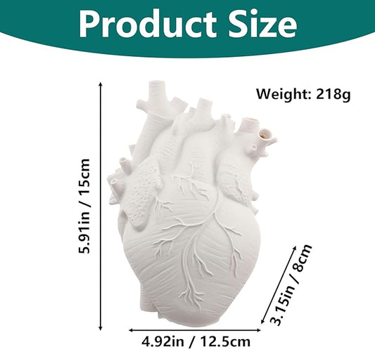 Heart Shaped Resin Vase - Anatomical Human Heart Flower Pot Planter, Nordic Modern Desktop Decor for Farmhouse Living Room, Bedroom, Valentine's Day Gift Home Decoration