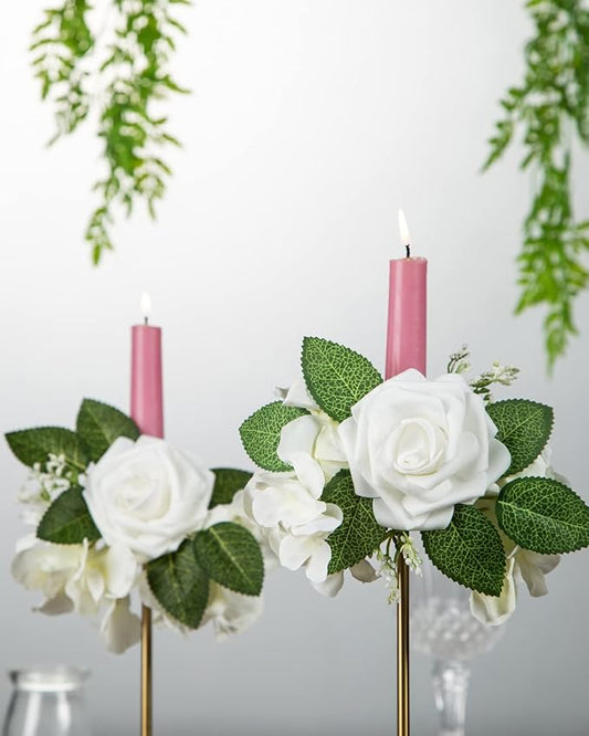 DuHouse 25Pcs Artificial Roses Flowers Fake Roses with Stems Real Touch Foam Flowers for DIY Wedding Bouquet Baby Shower Centerpiece Floral Arrangement Party Home Decor(White)
